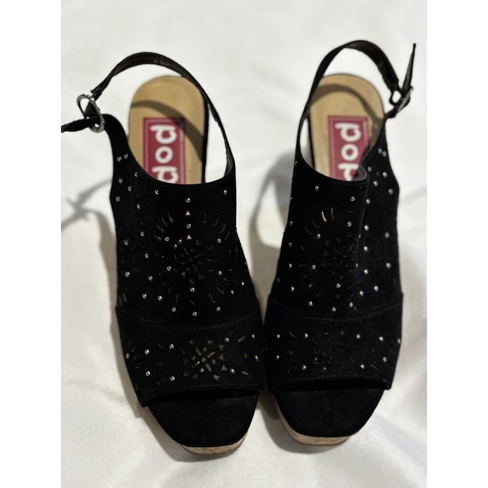 Pop Comfort Fit Odette Black Studs Wedge Cork Sandals Shoes Womens Sz 8.5 boho - Picture 2 of 9